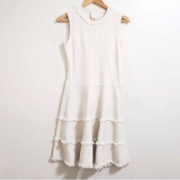 Kate Spade Women’s Size XS Fringe Sweater Dress Ivory Fit and Flare Sleeveless - Picture 6 of 12